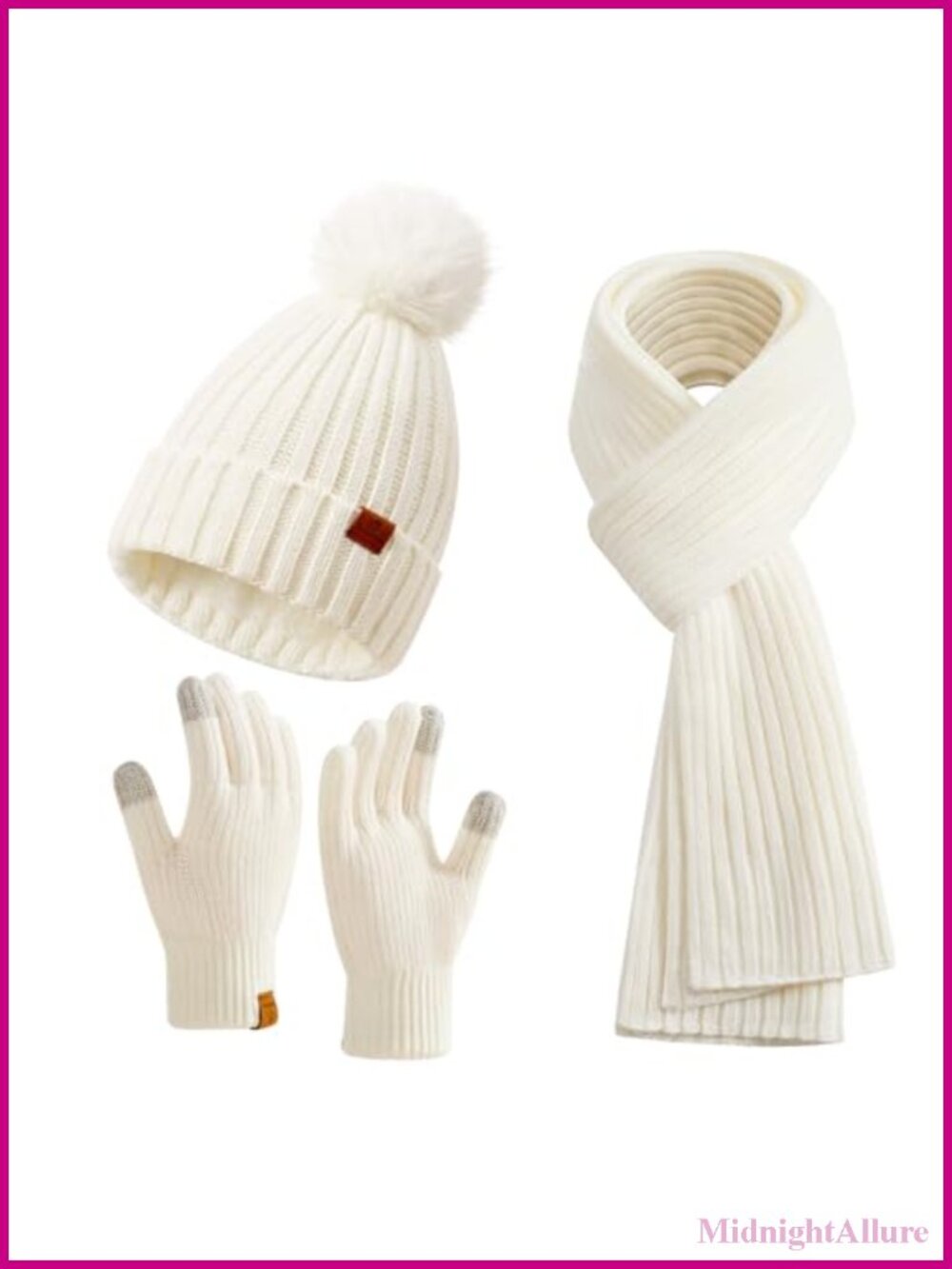 Womens Winter Beanie Hat Scarf Gloves Set Acrylic Fleece Lined Touchscreen